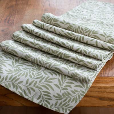 Willow Sprig Leaf Brushed Cotton and Linen Table Runner in Sage Green