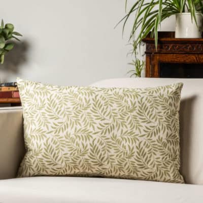 Willow Sprig Leaf Brushed Cotton and Linen XL Rectangular Cushion in Sage Green