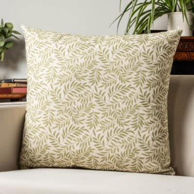 Willow Sprig Leaf Brushed Cotton and Linen Extra-Large Cushion in Sage Green