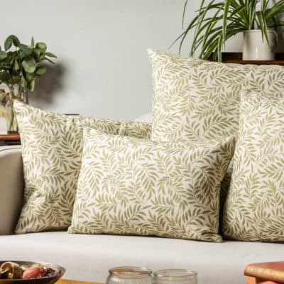 Willow Sprig Leaf Brushed Cotton and Linen Extra-Large Cushion in Sage Green