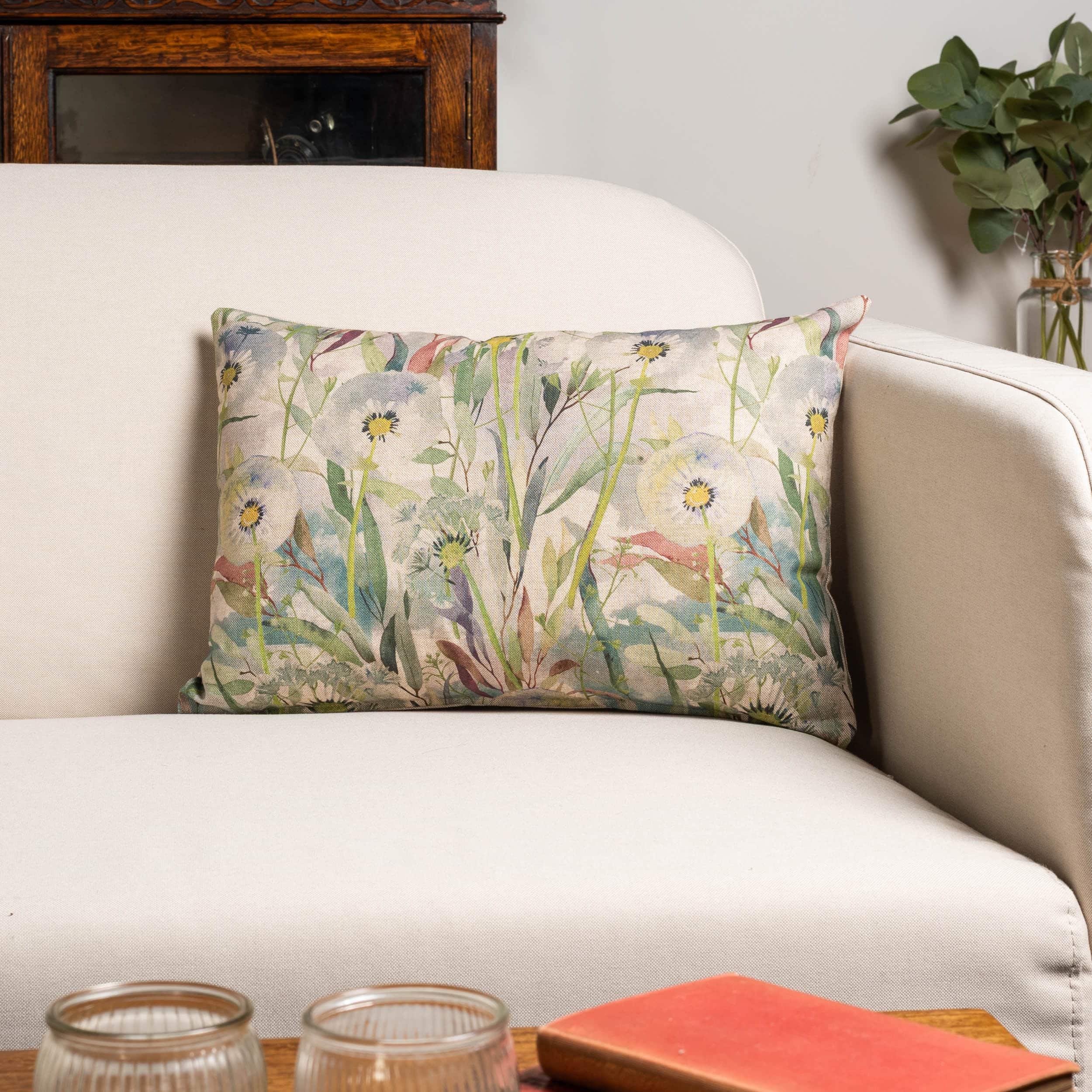 Watercolour Dandelion Linen Blend Boudoir Cushion