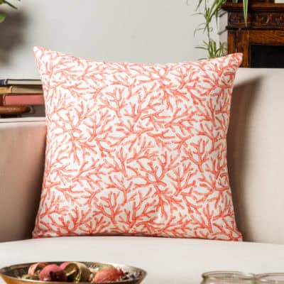 Coral Reef Cushion in Orange and White