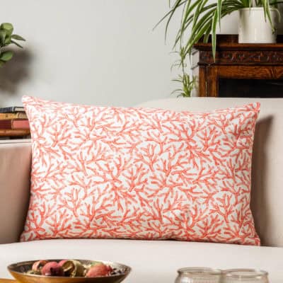 Coral Reef XL Rectangular Cushion in Orange and White