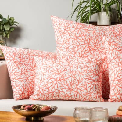 Coral Reef XL Rectangular Cushion in Orange and White
