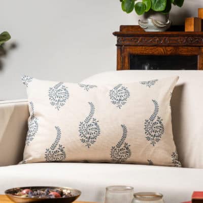 Floral Paisley XL Rectangular Cushion in Indigo Blue