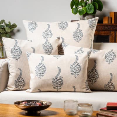 Floral Paisley XL Rectangular Cushion in Indigo Blue