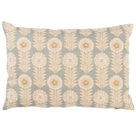 Retro Floral Print Linen Look Boudoir Cushion Cover in Duck Egg Blue