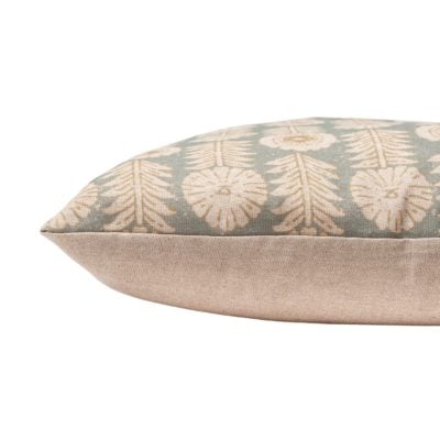 Retro Floral Print Linen Look Boudoir Cushion Cover in Duck Egg Blue