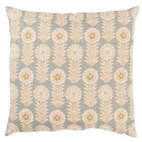 Retro Floral Print Linen Look Cushion Cover in Duck Egg Blue