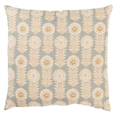 Retro Floral Print Linen Look Cushion Cover in Duck Egg Blue