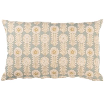 Retro Floral Print Linen Look XL Rectangular Cushion Cover in Duck Egg Blue