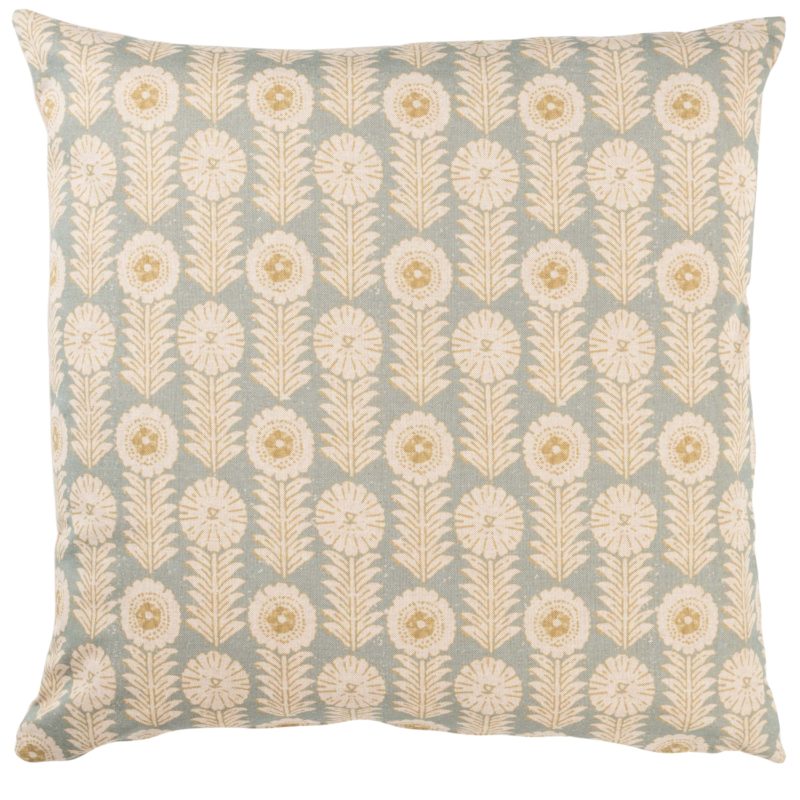 Retro Floral Print Linen Look Extra-Large Cushion Cover in Duck Egg Blue