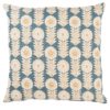 Retro Floral Print Linen Look Cushion Cover in Indigo Blue
