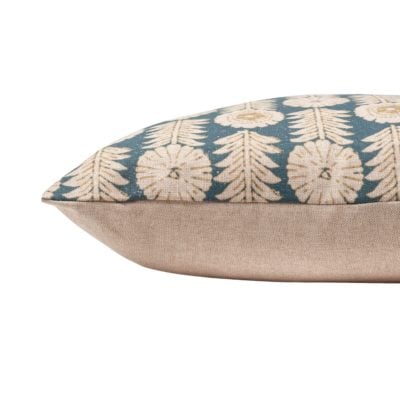 Retro Floral Print Linen Look Cushion Cover in Indigo Blue