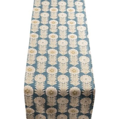 Retro Floral Print Linen Look Table Runner in Indigo Blue