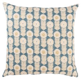 Retro Floral Print Linen Look Extra-Large Cushion Cover in Indigo Blue