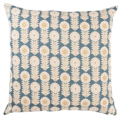 Retro Floral Print Linen Look Extra-Large Cushion Cover in Indigo Blue