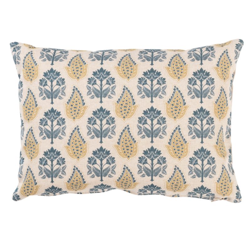 Cotswold Countryside Motif Boudoir Cushion in Gold and Indigo