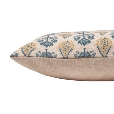 Cotswold Countryside Motif Boudoir Cushion in Gold and Indigo