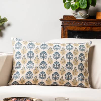 Cotswold Countryside Motif XL Rectangular Cushion in Gold and Indigo