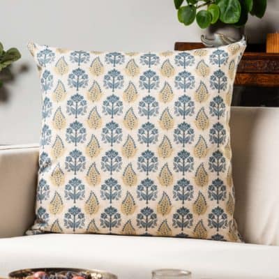 Cotswold Countryside Motif Extra-Large Cushion in Gold and Indigo