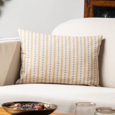 Cotswold Countryside Stripe Boudoir Cushion in Gold and Indigo