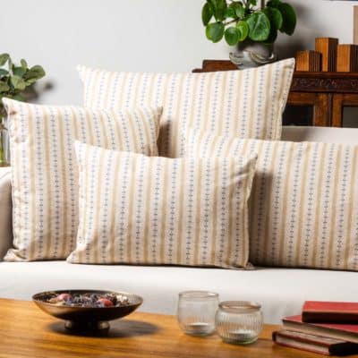Cotswold Countryside Stripe Cushion in Gold and Indigo