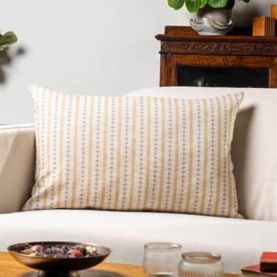 Cotswold Countryside Stripe XL Rectangular Cushion in Gold and Indigo