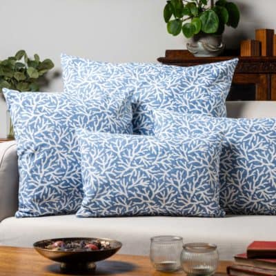 Coral Reef Extra-Large Cushion in Denim Blue