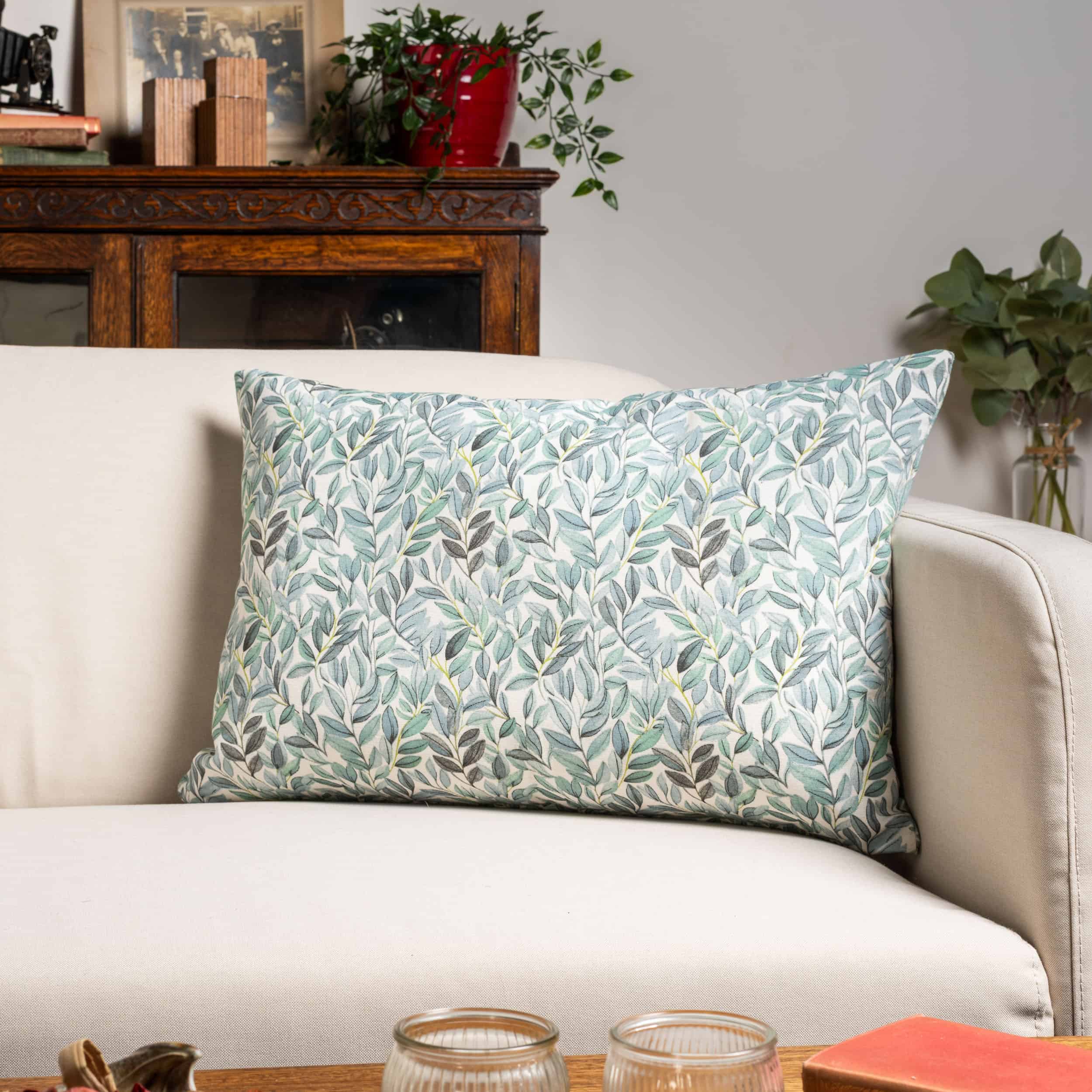 Willow Sketch XL Rectangular Cushion in Aqua Blue