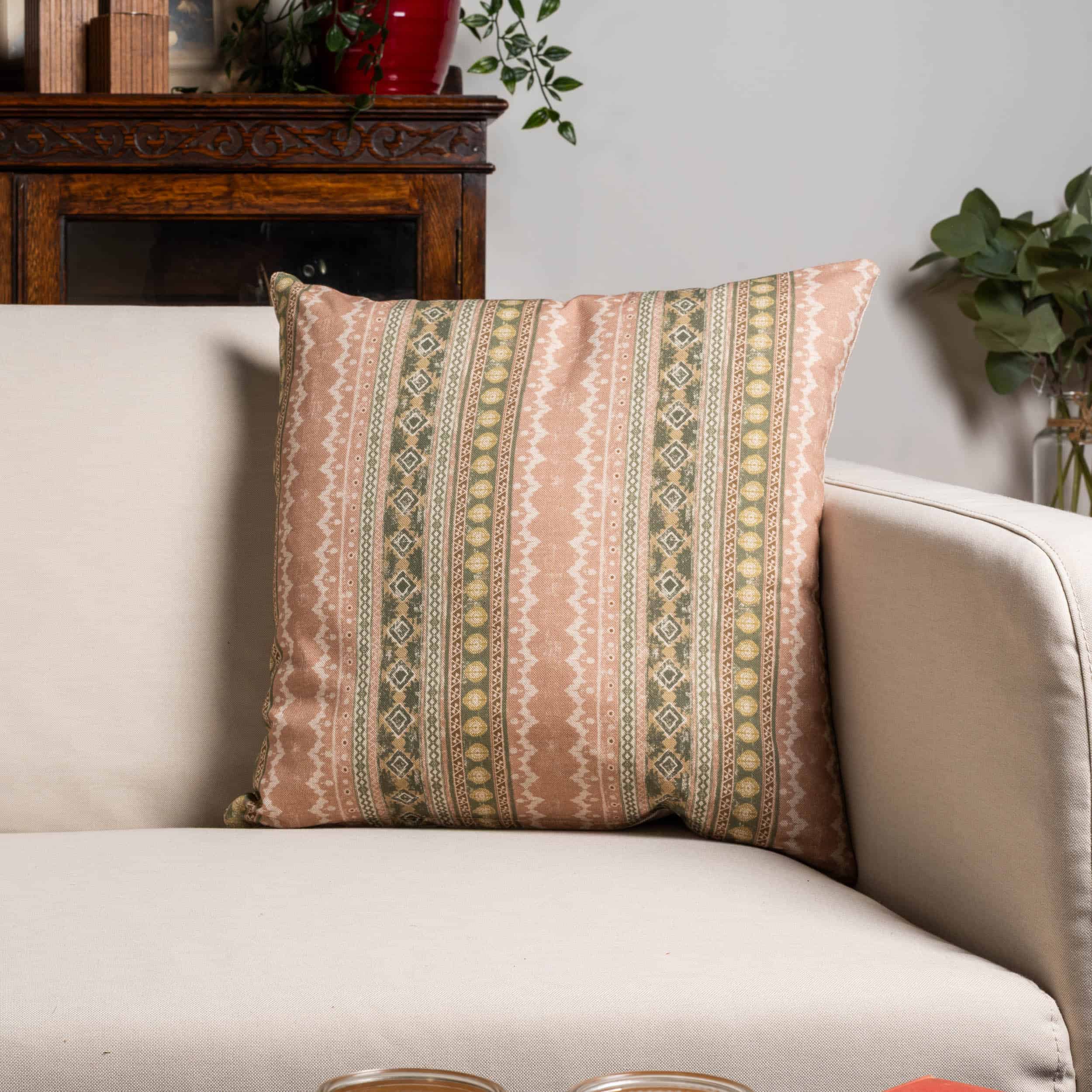 Aztec Trail Cushion in Soft Pink and Green