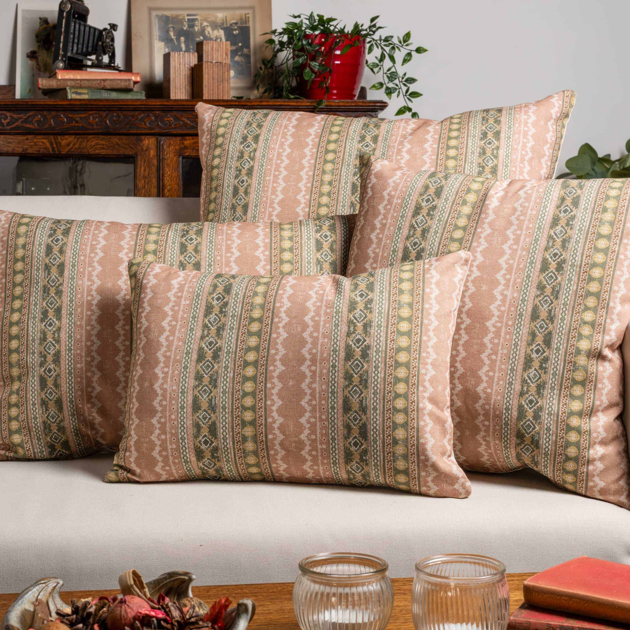 Aztec Trail Extra-Large Cushion in Soft Pink and Green
