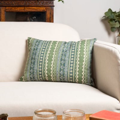 Aztec Trail Boudoir Cushion in Indigo Blue and Green