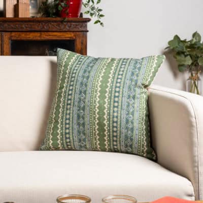 Aztec Trail Cushion in Indigo Blue and Green