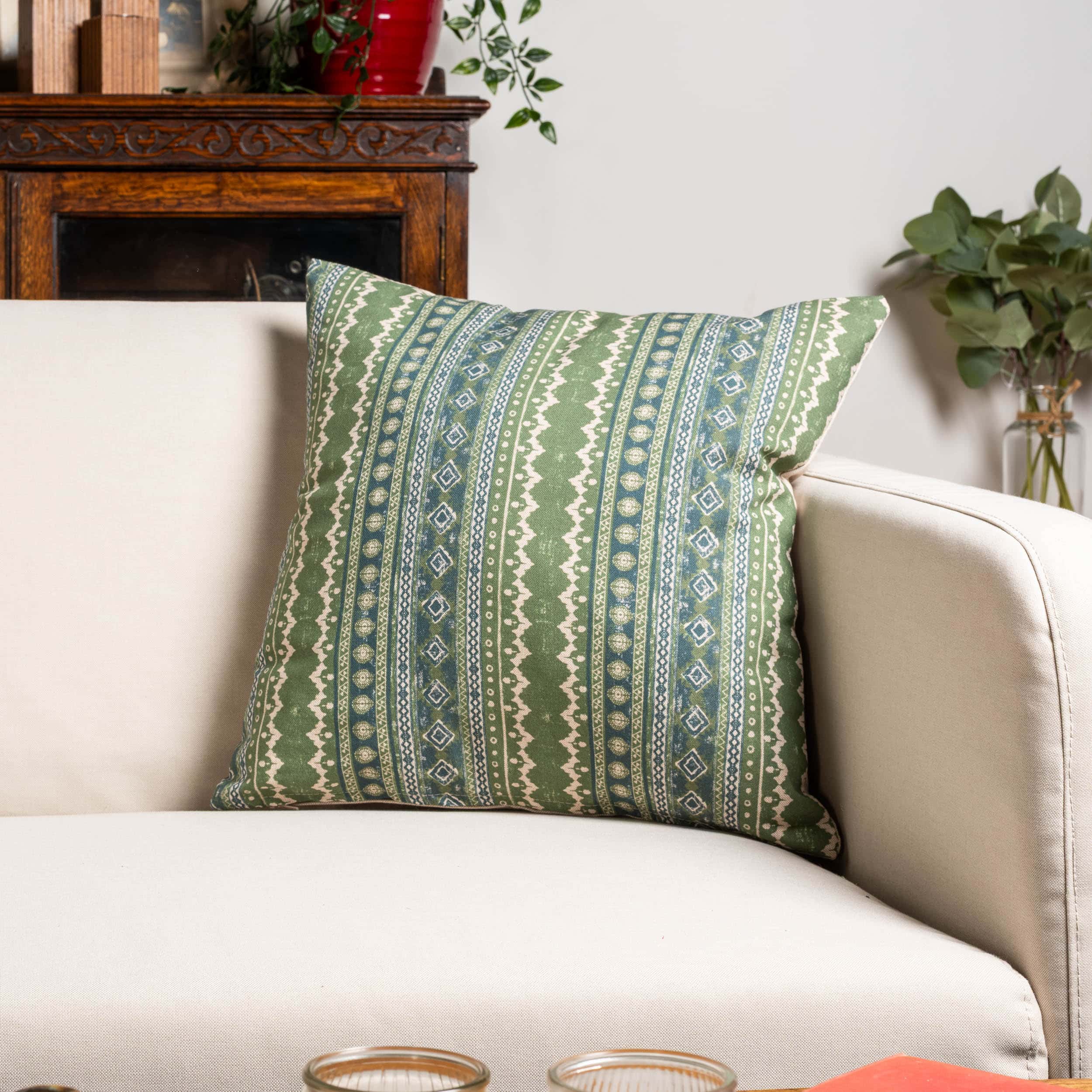 Aztec Trail Cushion in Indigo Blue and Green