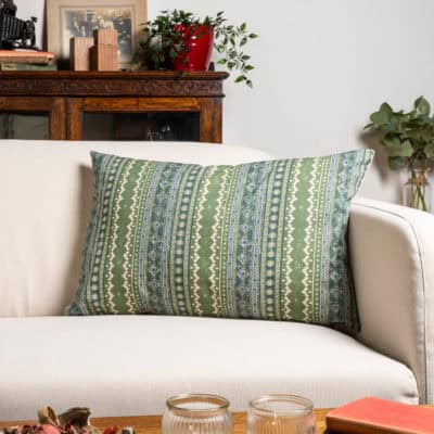 Aztec Trail XL Rectangular Cushion in Indigo Blue and Green