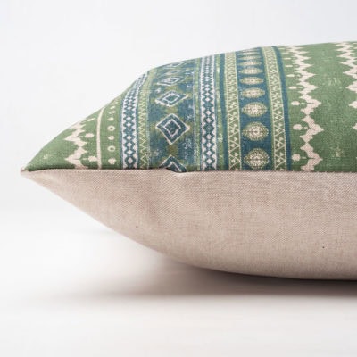 Aztec Trail XL Rectangular Cushion in Indigo Blue and Green