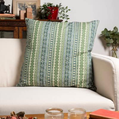 Aztec Trail Extra-Large Cushion in Indigo Blue and Green