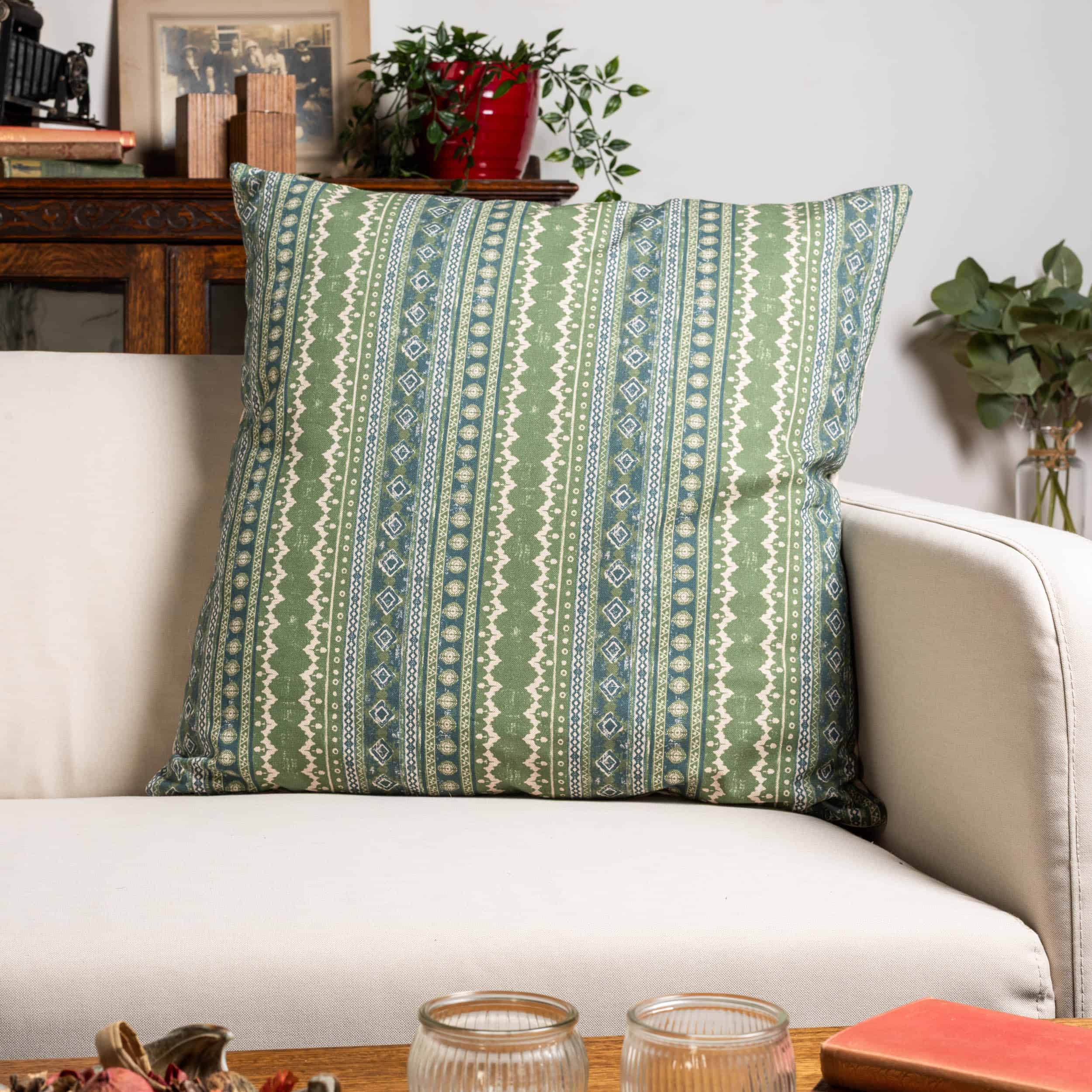 Aztec Trail Extra-Large Cushion in Indigo Blue and Green