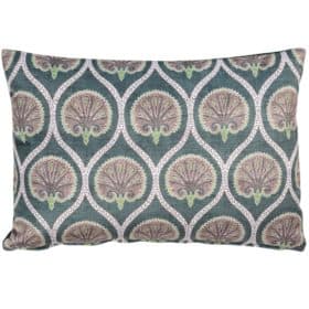 Damask Fan Velvet Boudoir Cushion in Jade Green
