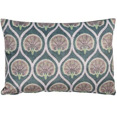 Damask Fan Velvet Boudoir Cushion in Jade Green