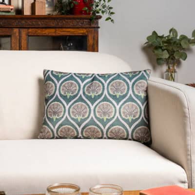 Damask Fan Velvet Boudoir Cushion in Jade Green