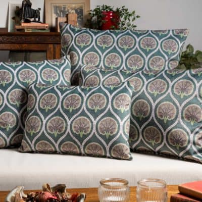 Damask Fan Velvet Boudoir Cushion in Jade Green