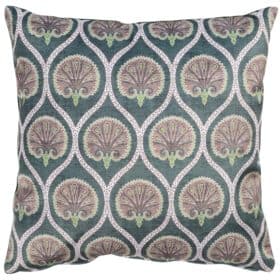 Damask Fan Velvet Cushion in Jade Green
