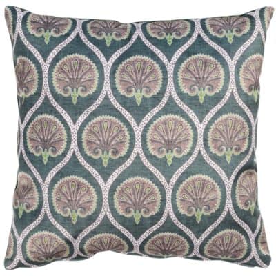 Damask Fan Velvet Cushion in Jade Green
