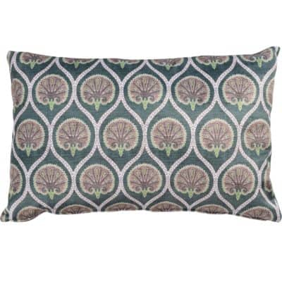 Damask Fan Velvet XL Rectangular Cushion in Jade Green