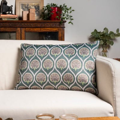 Damask Fan Velvet XL Rectangular Cushion in Jade Green