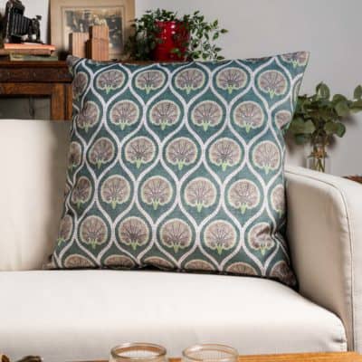 Damask Fan Velvet Extra-Large Cushion in Jade Green