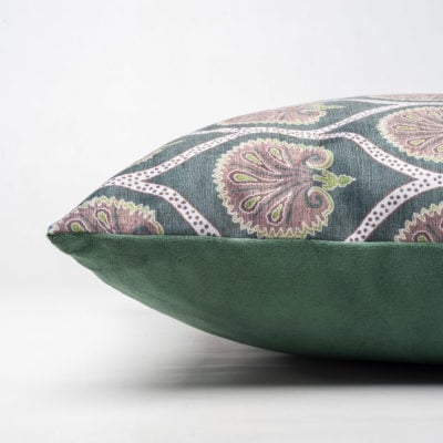 Damask Fan Velvet Extra-Large Cushion in Jade Green