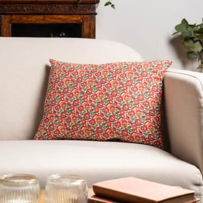 Heritage Garden Floral Print Boudoir Cushion in Poppy and Primrose